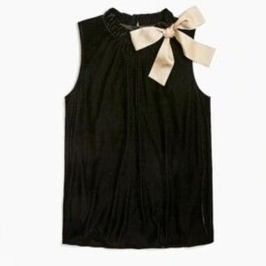 J. Crew Black Velvet Top with Champagne Side Bow size L
